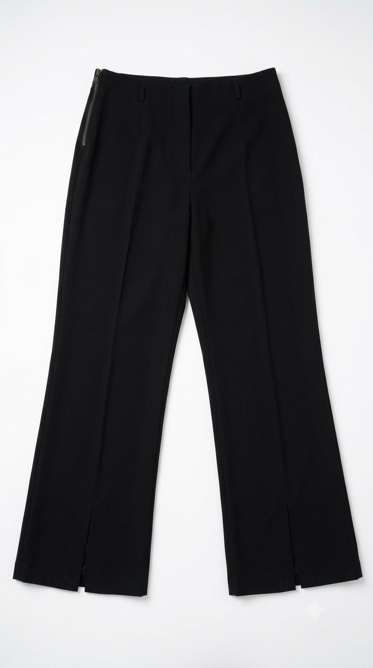 Pantalon noir à coupe évasée et fentes au bas 