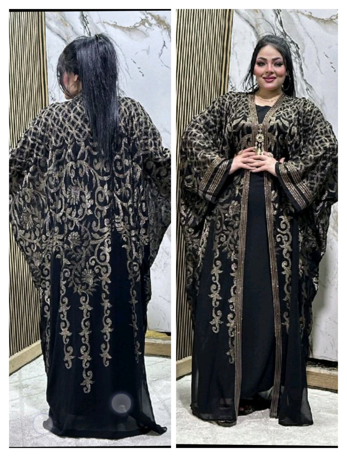 Abaya super wow brodée en fil doré