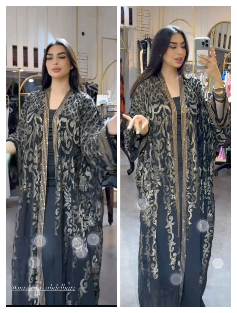 Abaya super waw toute brodée en fil doré