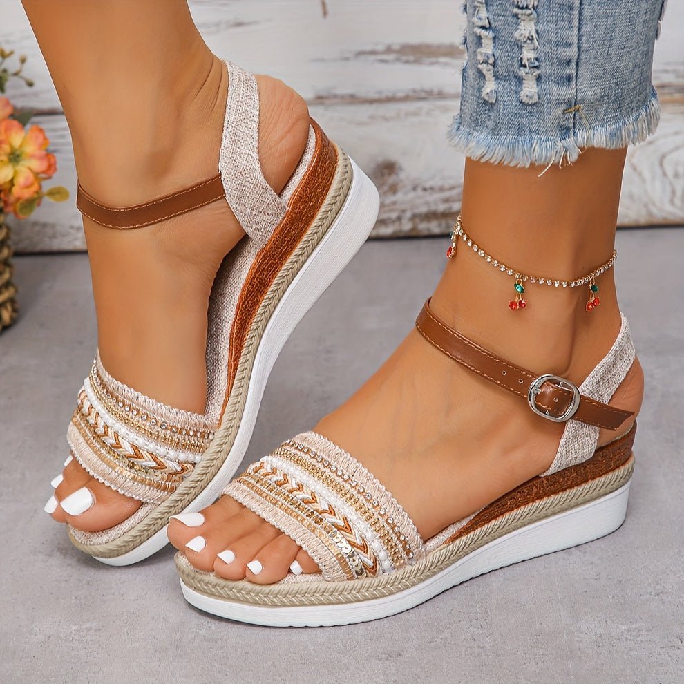 Sandales Femmes Confortables à Talon Compensé avec Strass 🔥🔥🔥. Pointure 42. 