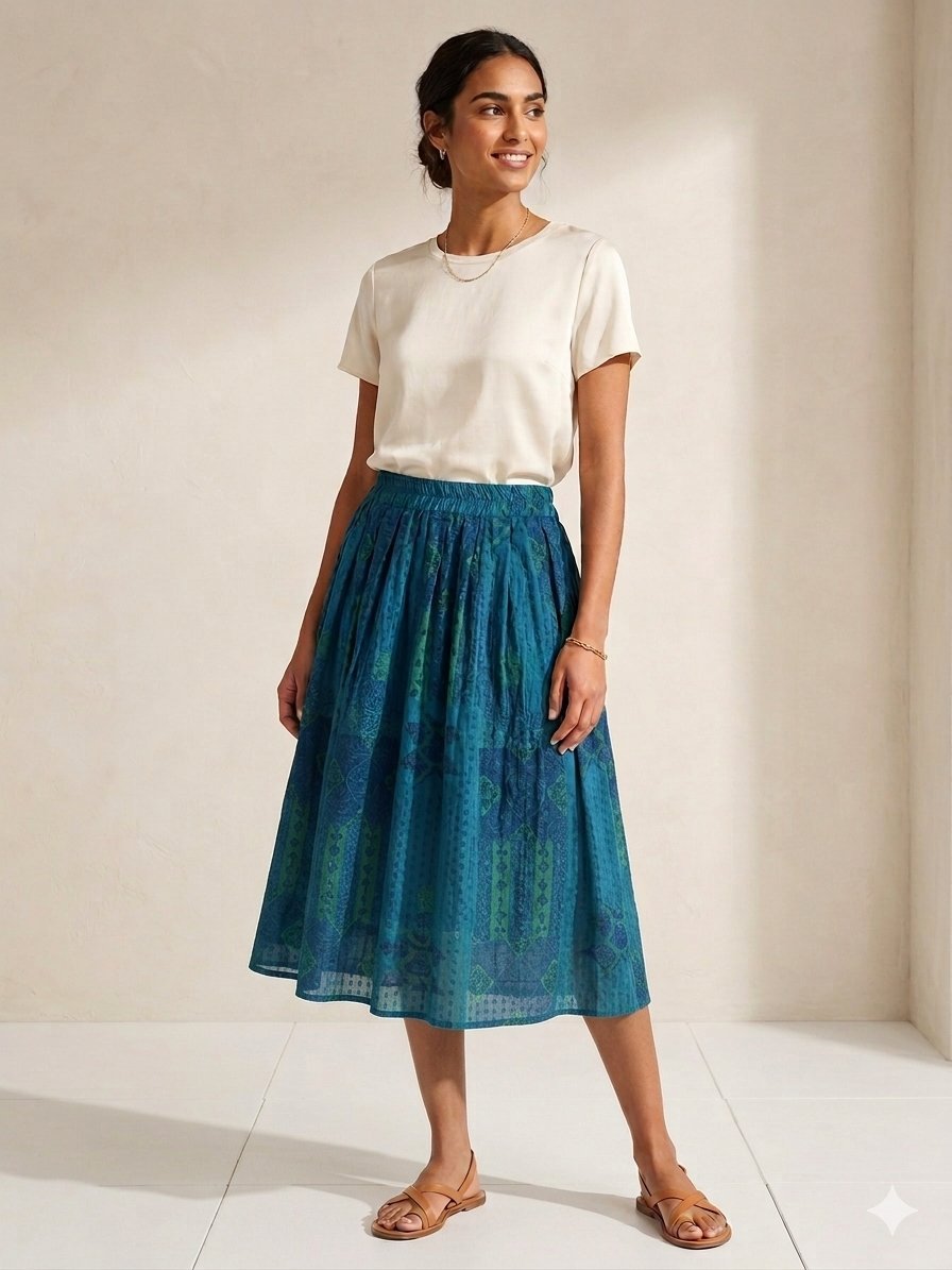 Jupe midi en viscose.  Taille 38/40