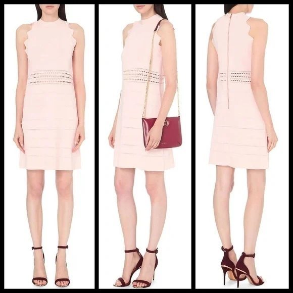 Robe Natleah à détails festonnés TED BAKER LONDON, rose pâle. Taille 38/M