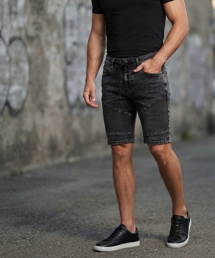 Short en Jean Guess Noir Style Biker