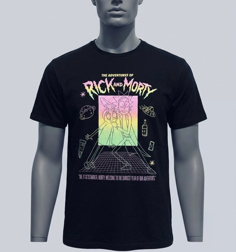 ⁠T-shirt Rick and Morty Noir Graphic Neon Print⁠