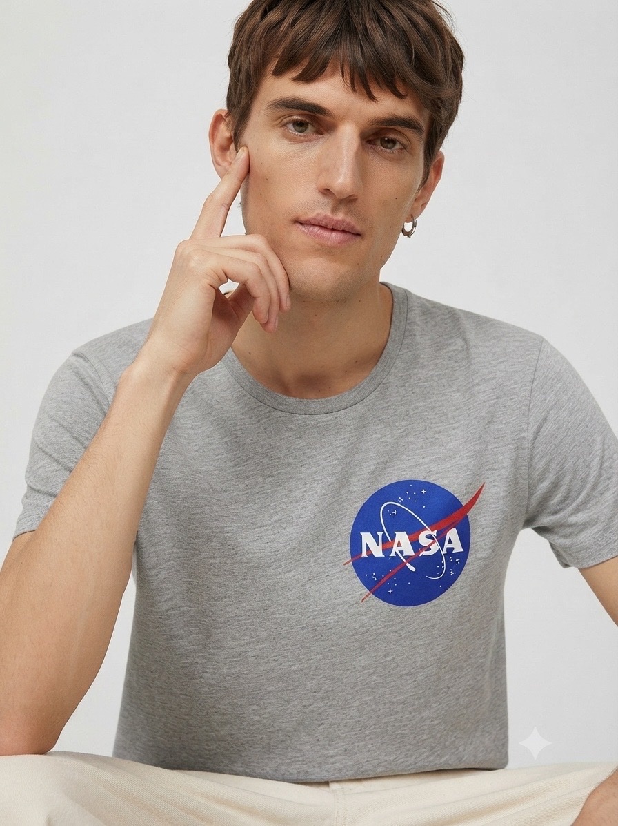 T-shirt H&M Gris NASA Insignia Logo Back Print⁠