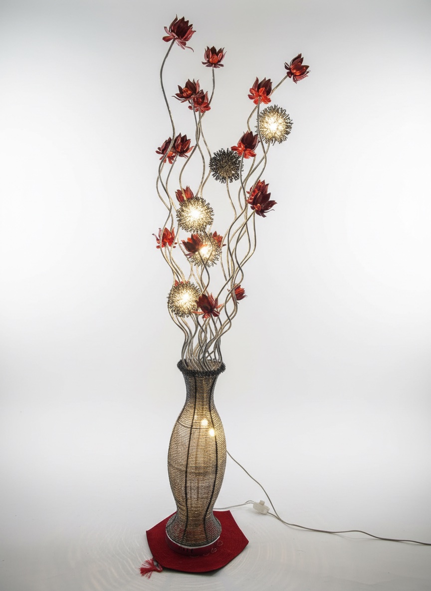 Jolie vase noire avec des fleurs rouges et noires