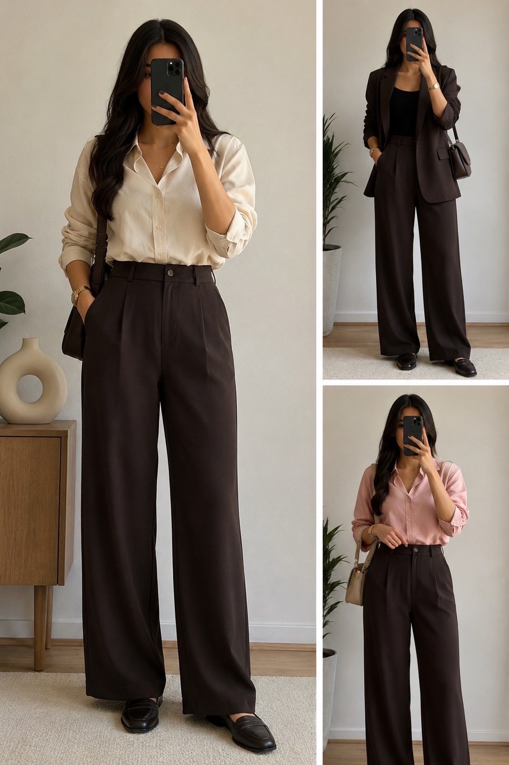 Pantalon wide leg marron 
