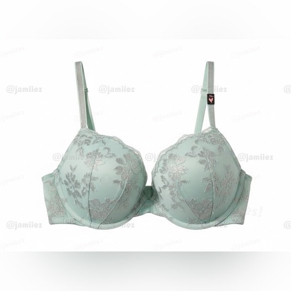 Soutien-gorge Victoria's Secret – Dream Angels Lined Demi – Vert Menthe & Argent – 36DDD (FR 80G/95G)