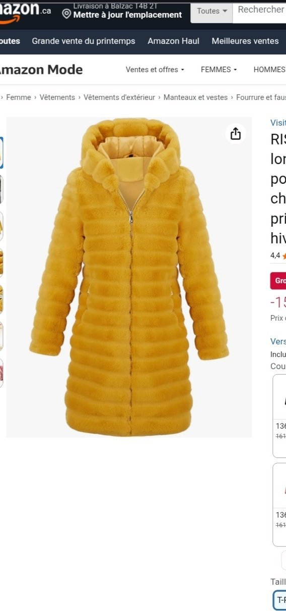 Manteau en couleur moutardes double face matelassé et fourrure taille S