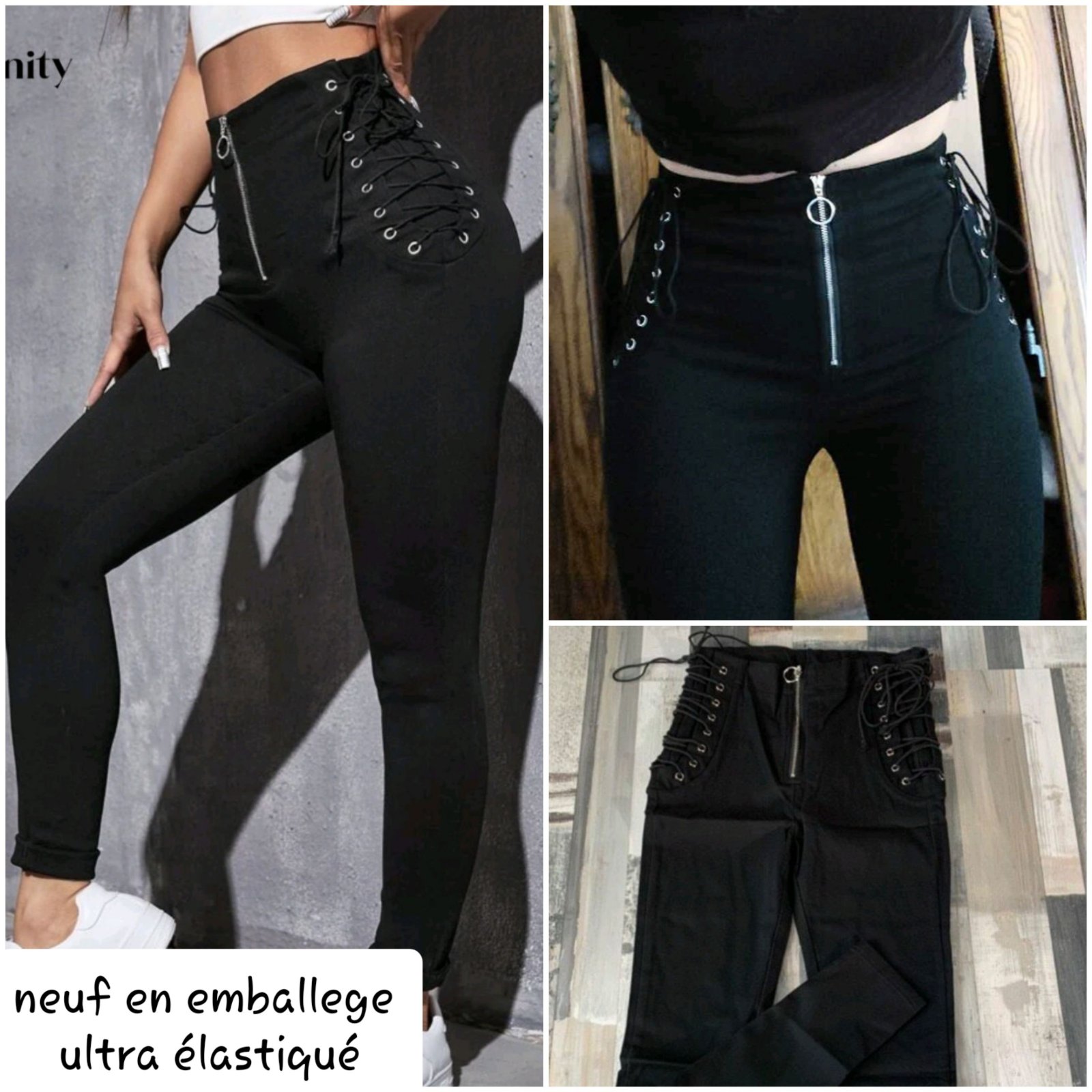 Pantalon noir à lacets(du neuf importé)