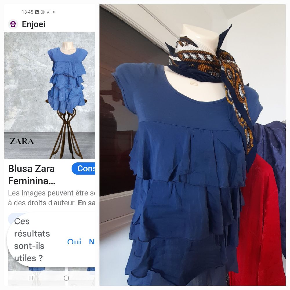 promo,haut à volants bleu marine.