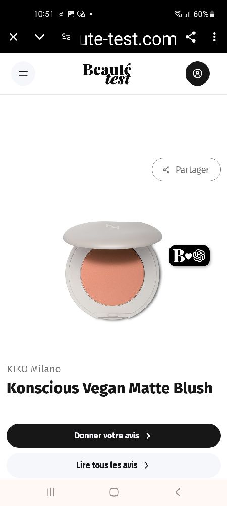 Solde, KIKO authentique, blush vegan