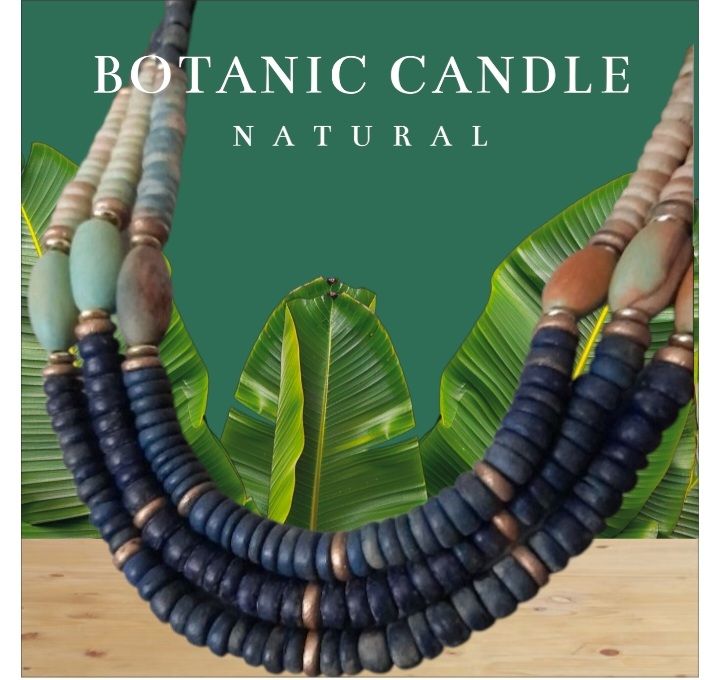 boho chic, magnifique collier en bois, camaïeu de bleu et beige