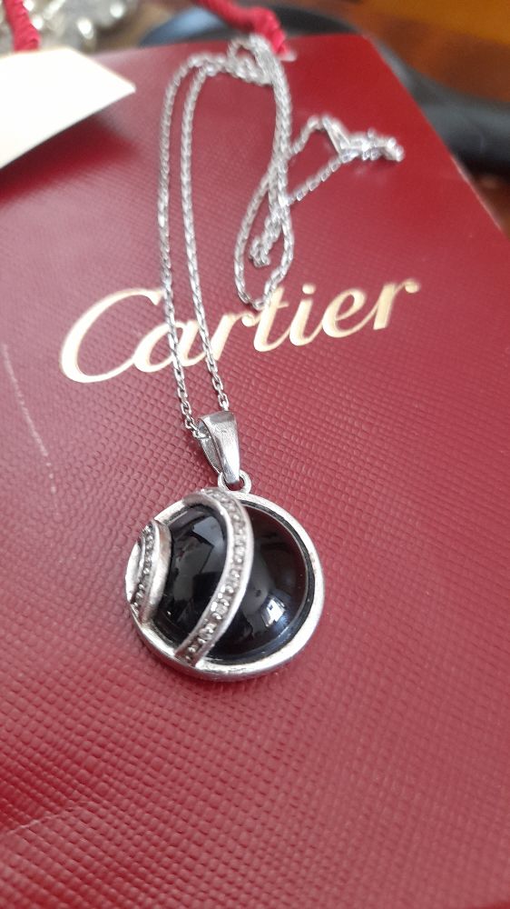  Pendentif onyx noire en argent massif 925 et chaine 925.les 2 poinçonnés