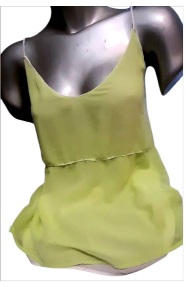 promo,top crepe vert anis doublé ivoire.