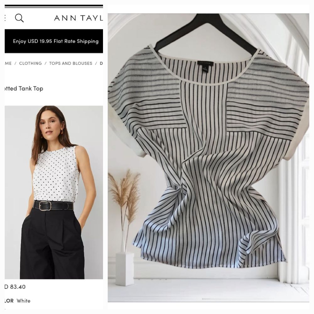 Promo,tres chic top ANN TAYLOR, NOIR ET BLANC. 