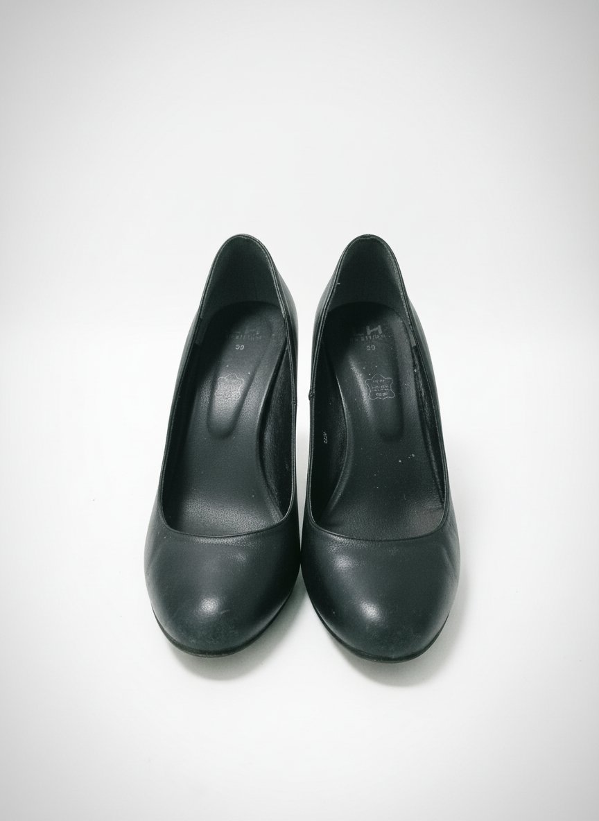 Escarpin noir avec demi talon en cuir