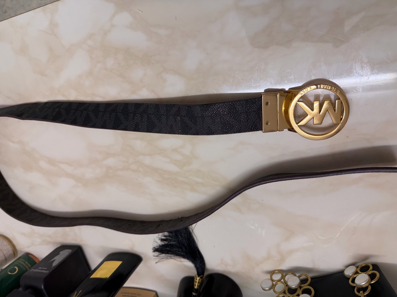 Ceinture double face gris et marron MK