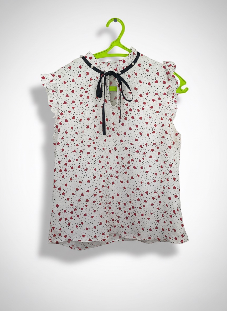 Chemise Chemise sans manches blanche à cœurs et nœud noir