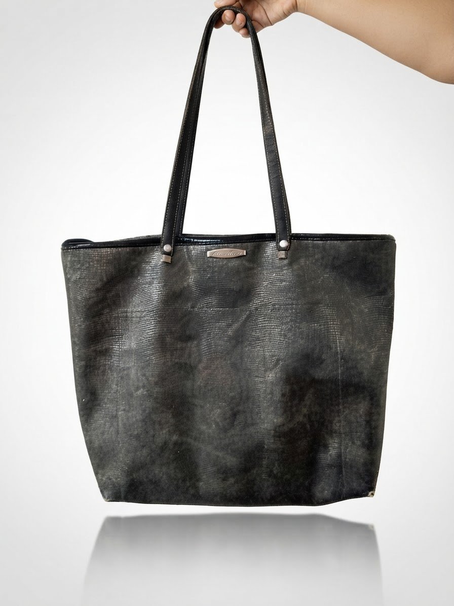 Sac à main cabas Noir effet croco métallisé