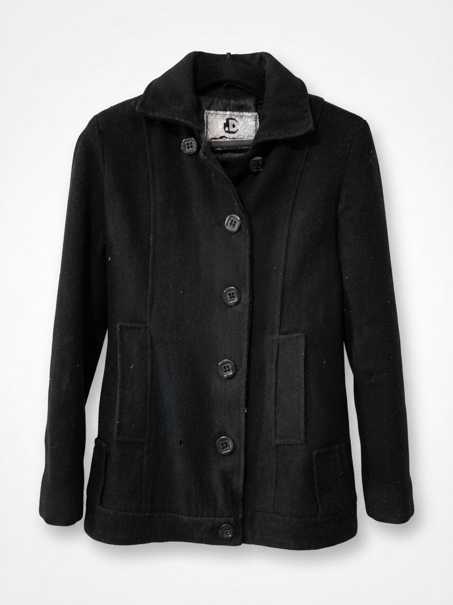 Manteau court en laine noir élégant et cintré