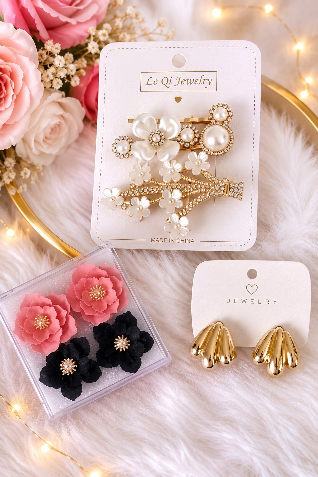 3 boucles d'oreilles+3 épingle cheveux 