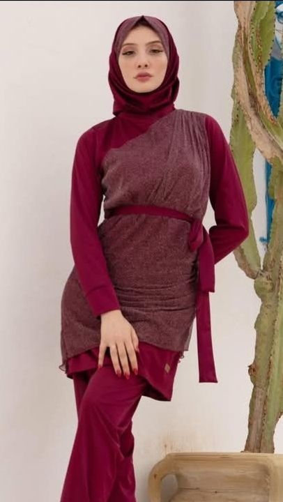 Burkini bordeaux 💜❣️ taille unique m'en 38 7ata 44  avec sac assortie ❤️ 