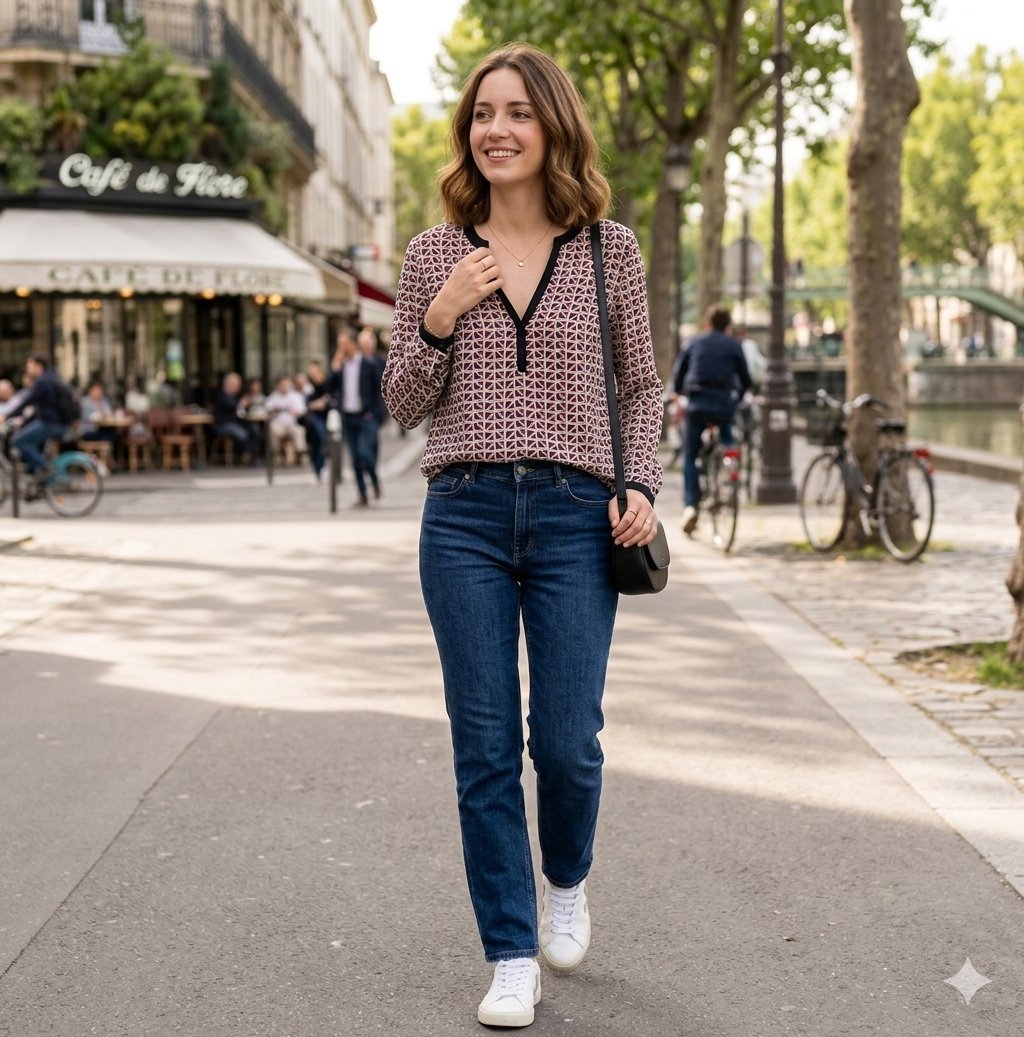 Blouse ESPRIT fluide – Motifs géométriques – Taille M (40) – Très bon état ✨