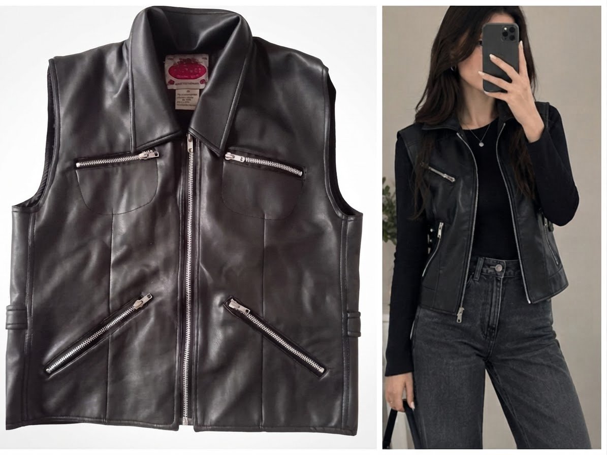Veste t noir en simili cuir neuf avec fermetures éclair