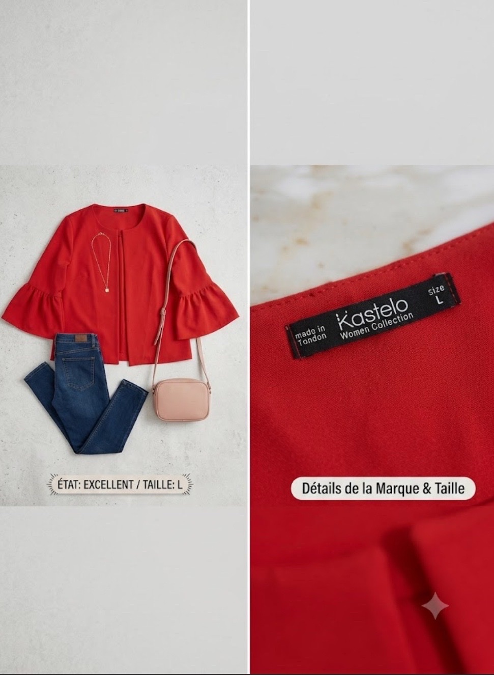 Veste / Kimono rouge Kastelo – Manches évasées à volants