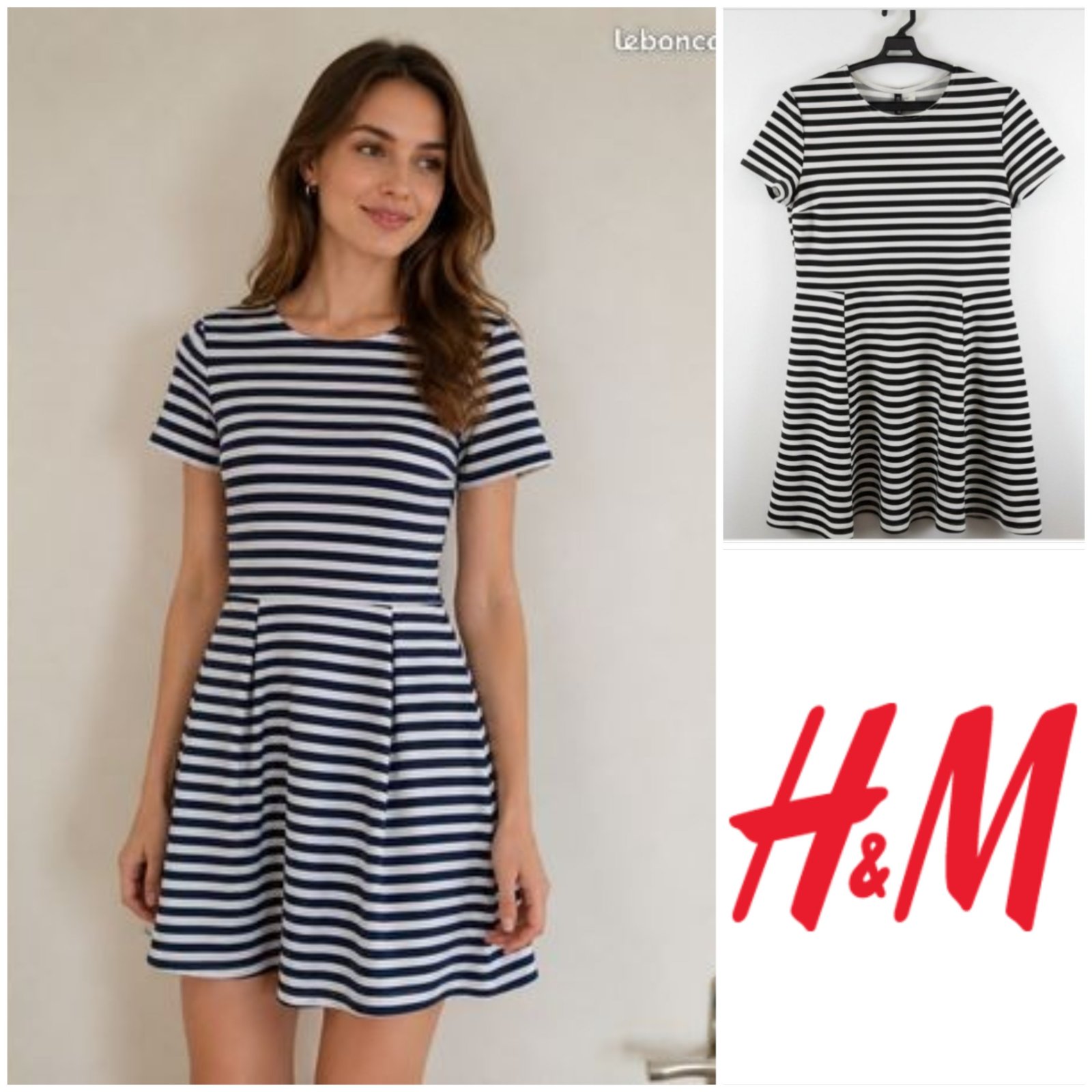 Robe H&M rayée bleu marine et blanc 