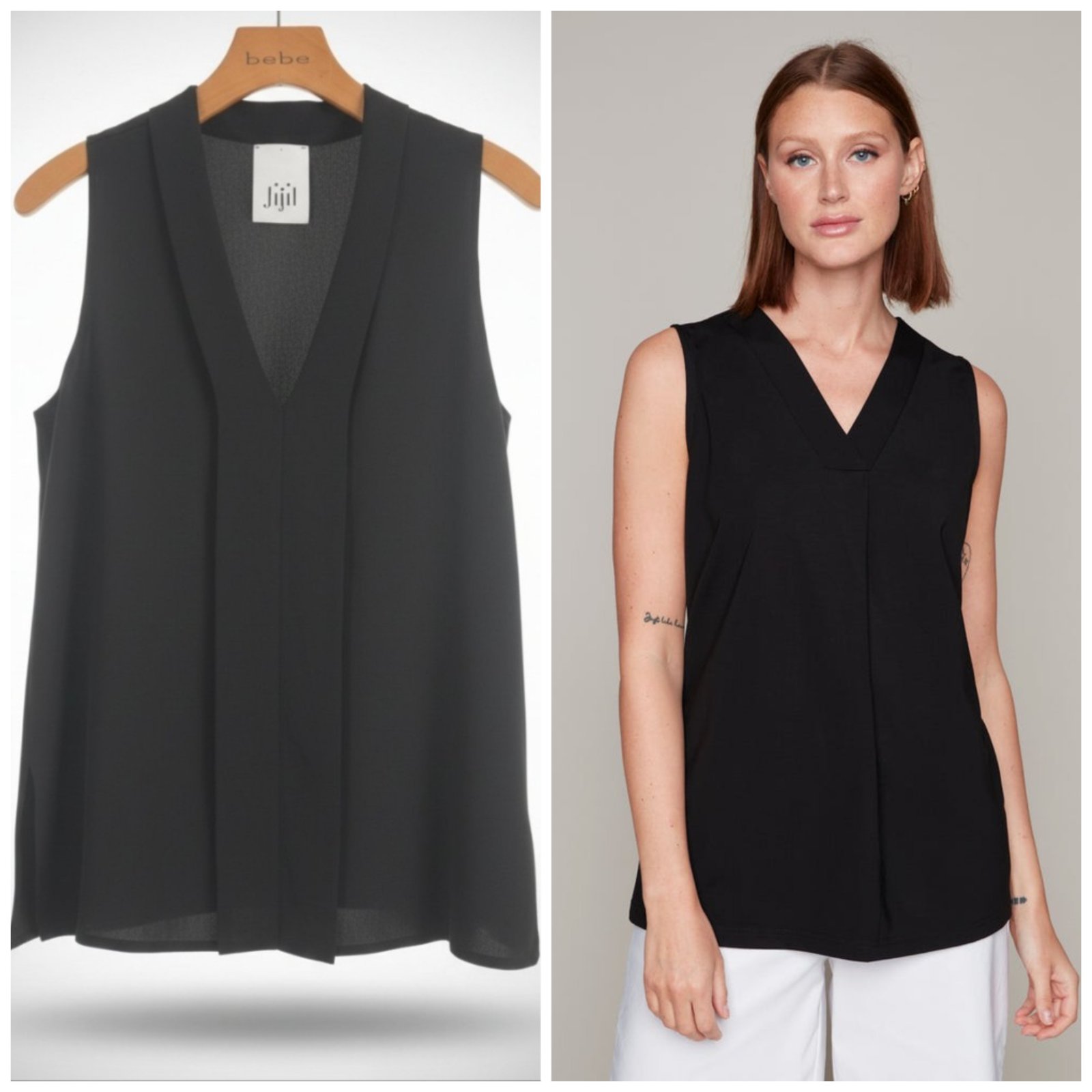 Chemise sans manche noir avec un détail plissée centrale 