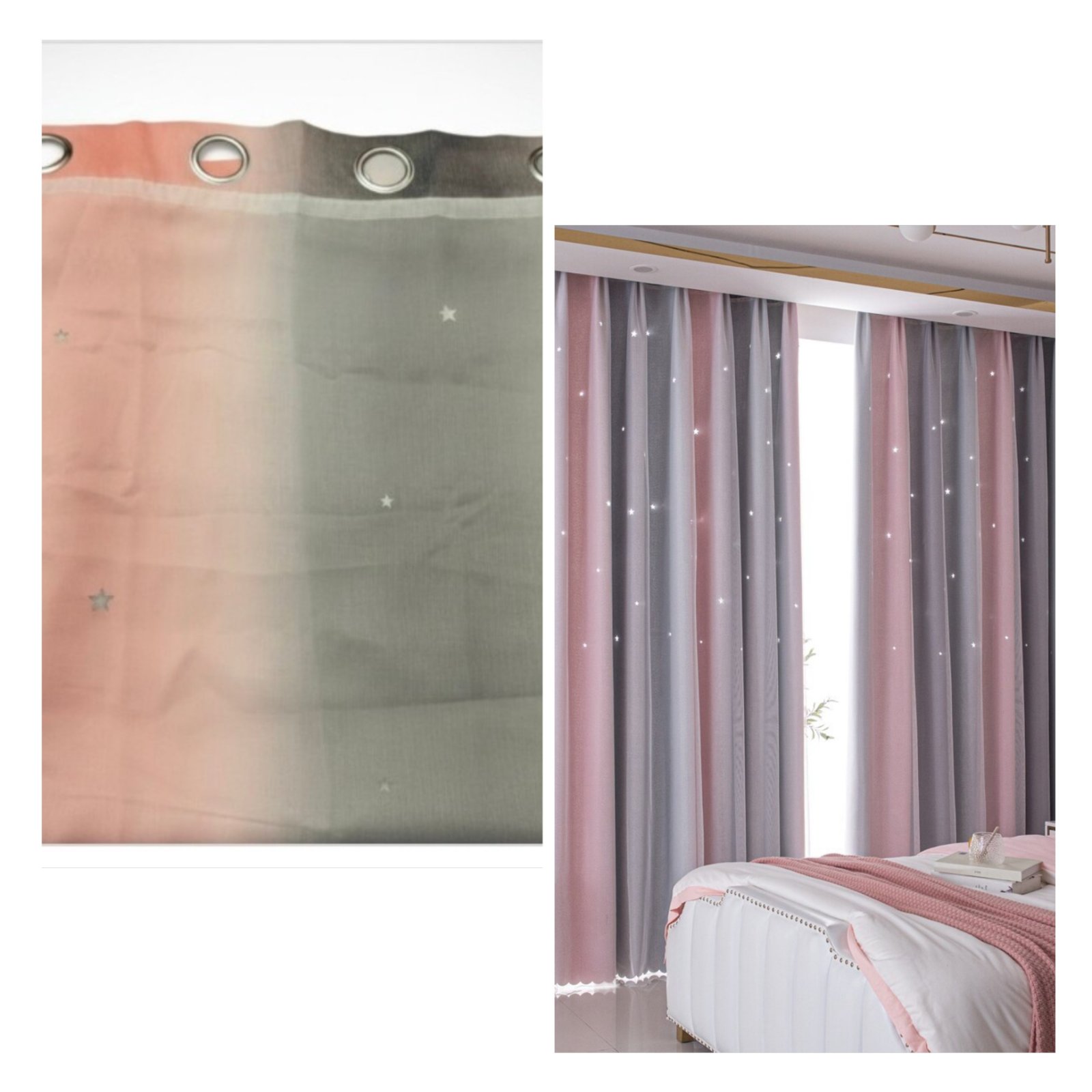 Un rideau occultant rose et gris 