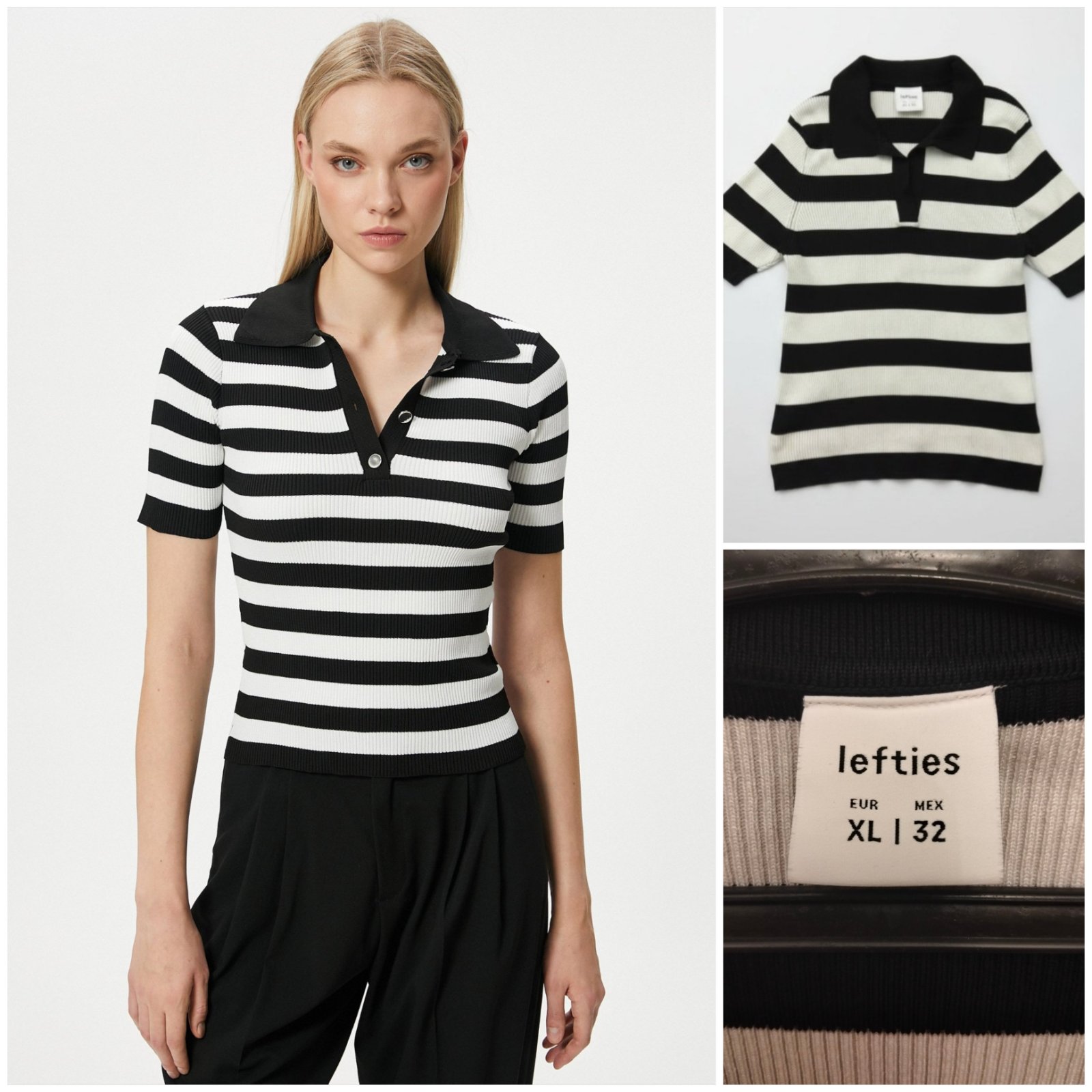 T-shirt à Col polo noir et blanc 