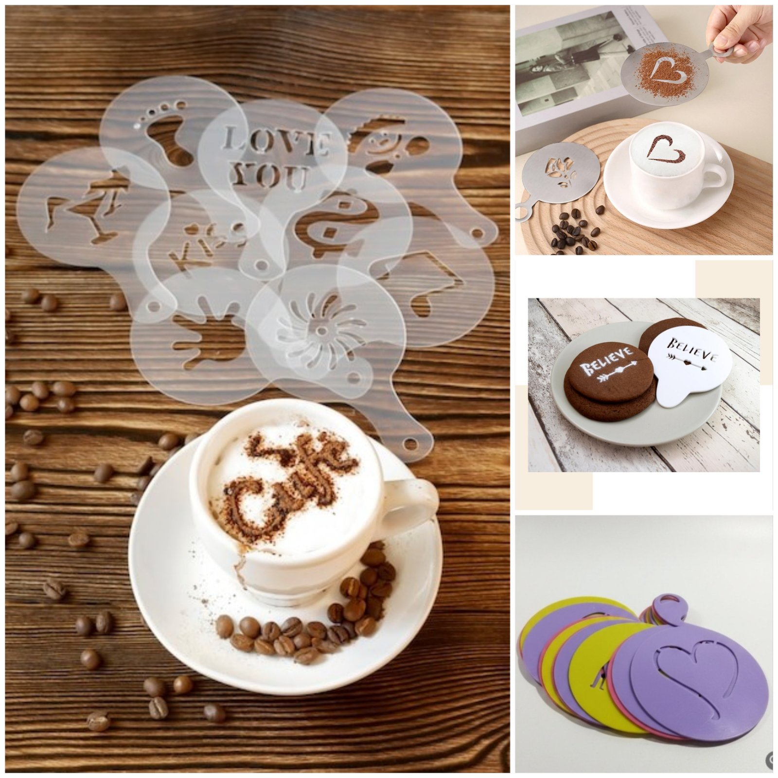 12 pièce des pochoirs décoratifs pour café ou pâtisserie 