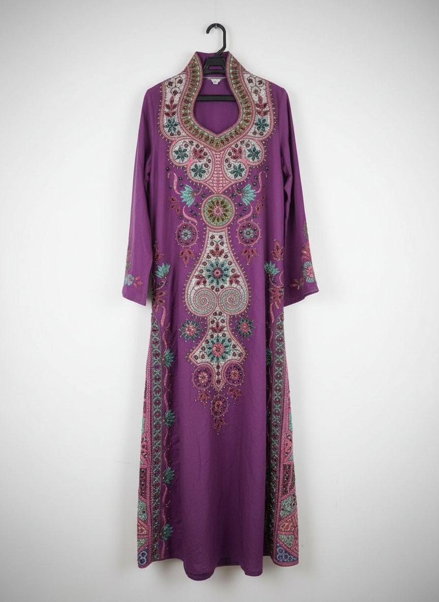 Un coftan violet omė de borderie colorėes taille 36/38