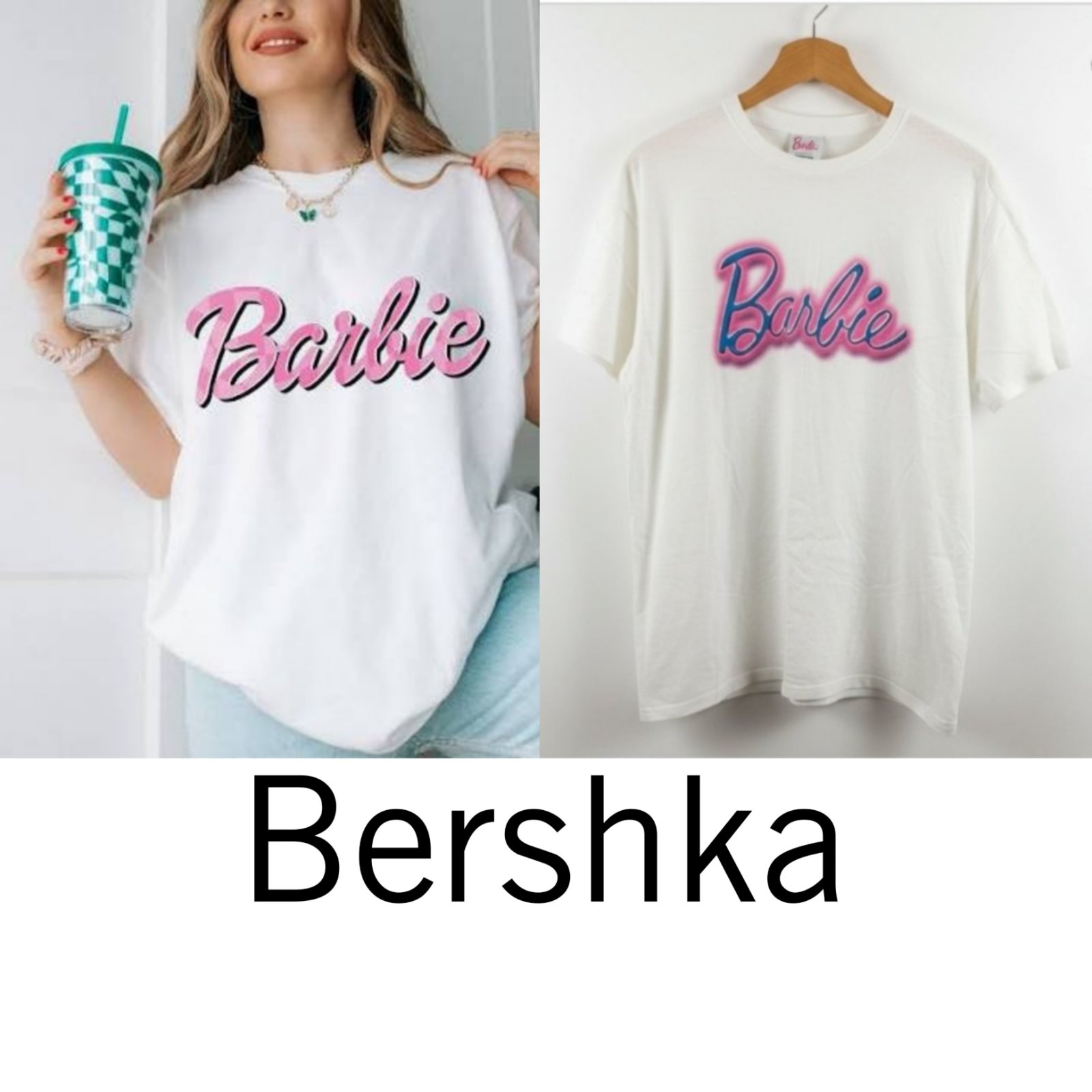 T-shirt blanc cassé Bershka avec un logo de Barbie 