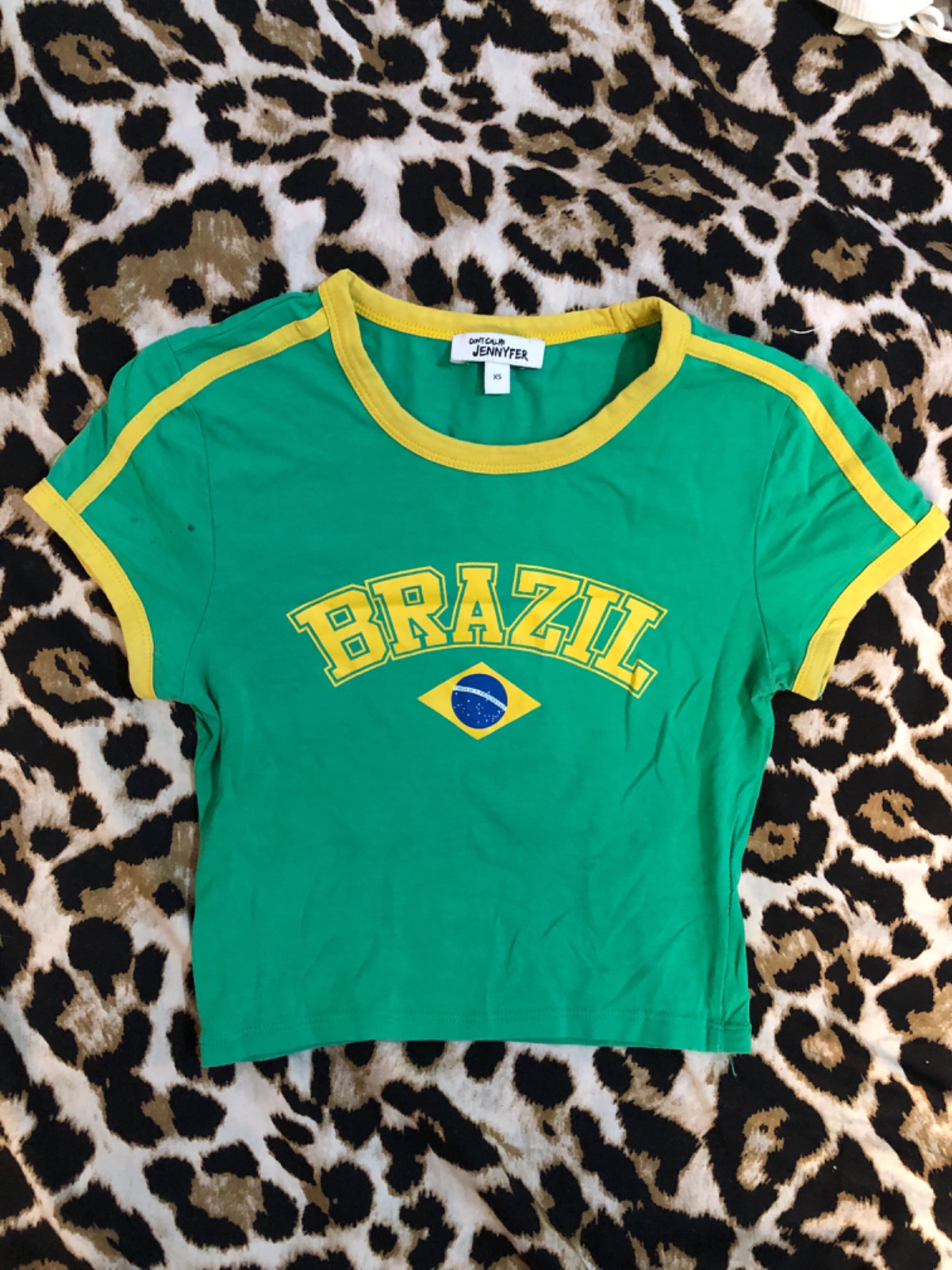 T-shirt crop Brazil vert et jaune Jennyfer taille XS⁠/S