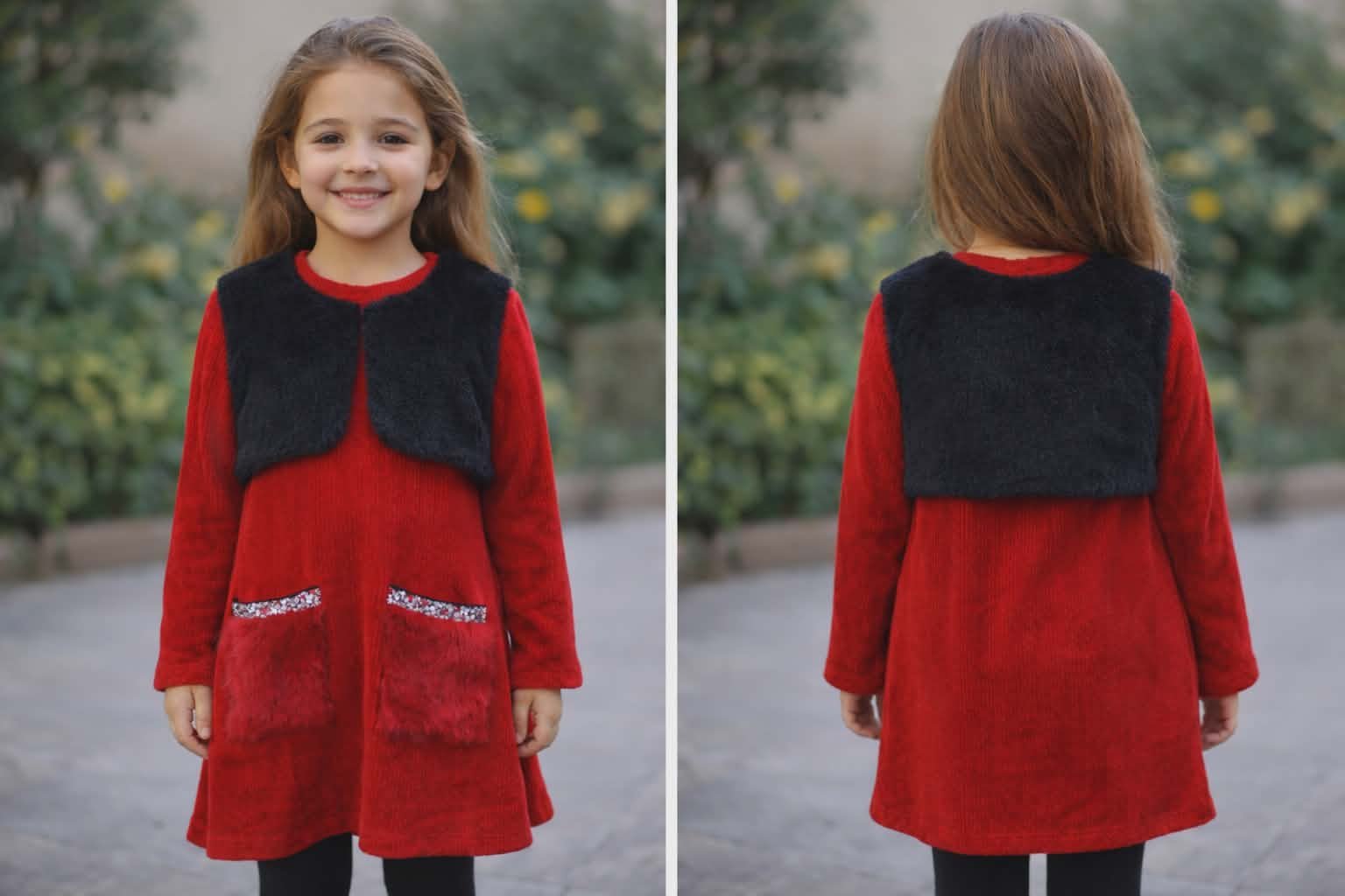 Robe en velour avec fourrure pour fille 