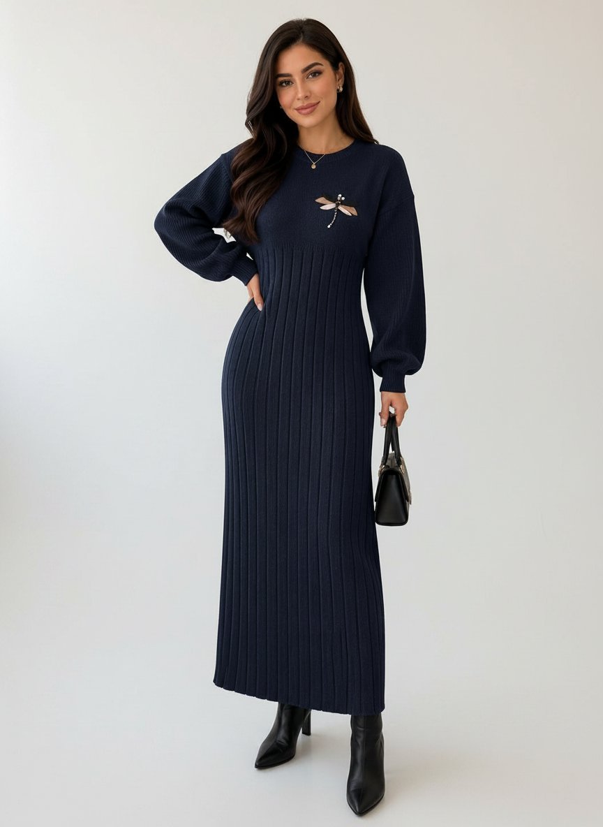 Robe longue en maille côtelée 