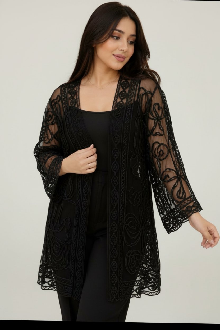 Gilet transparent noir en dentelle 