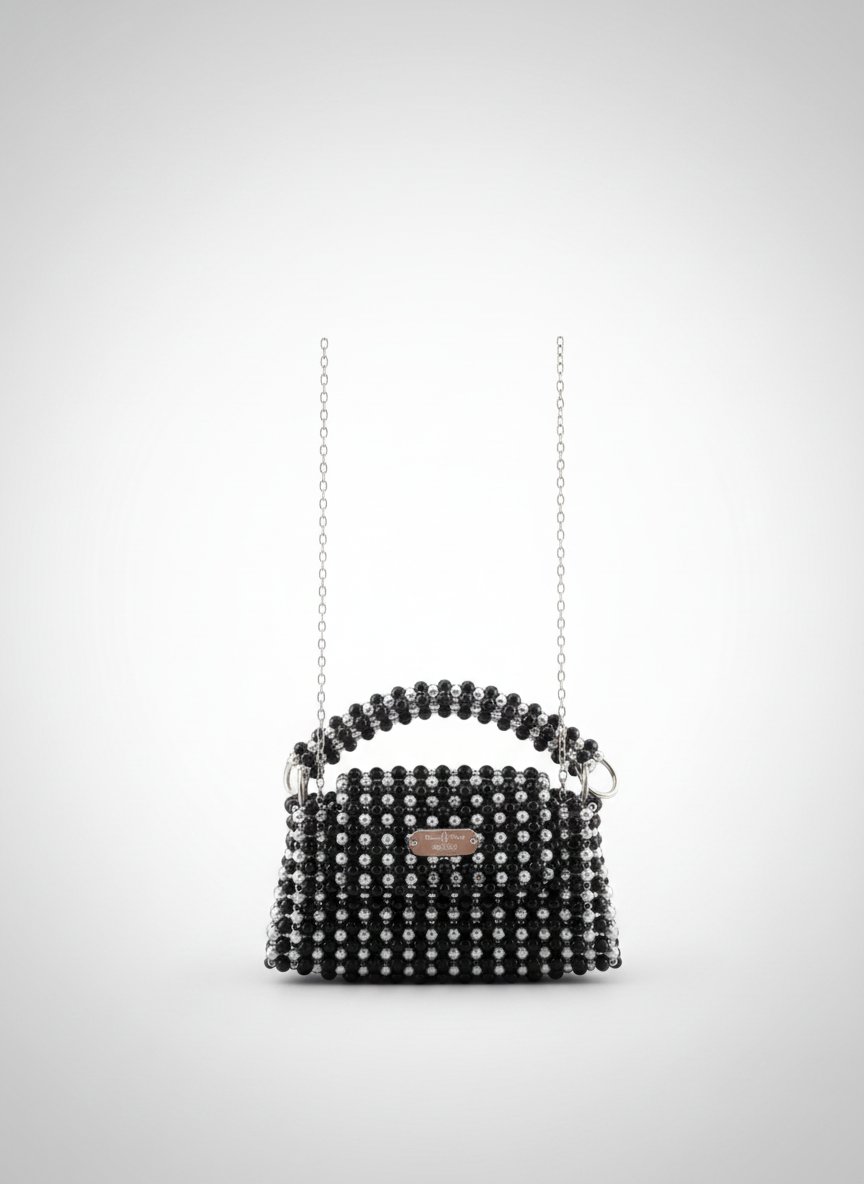 Sac soirée noir et argent en perles 