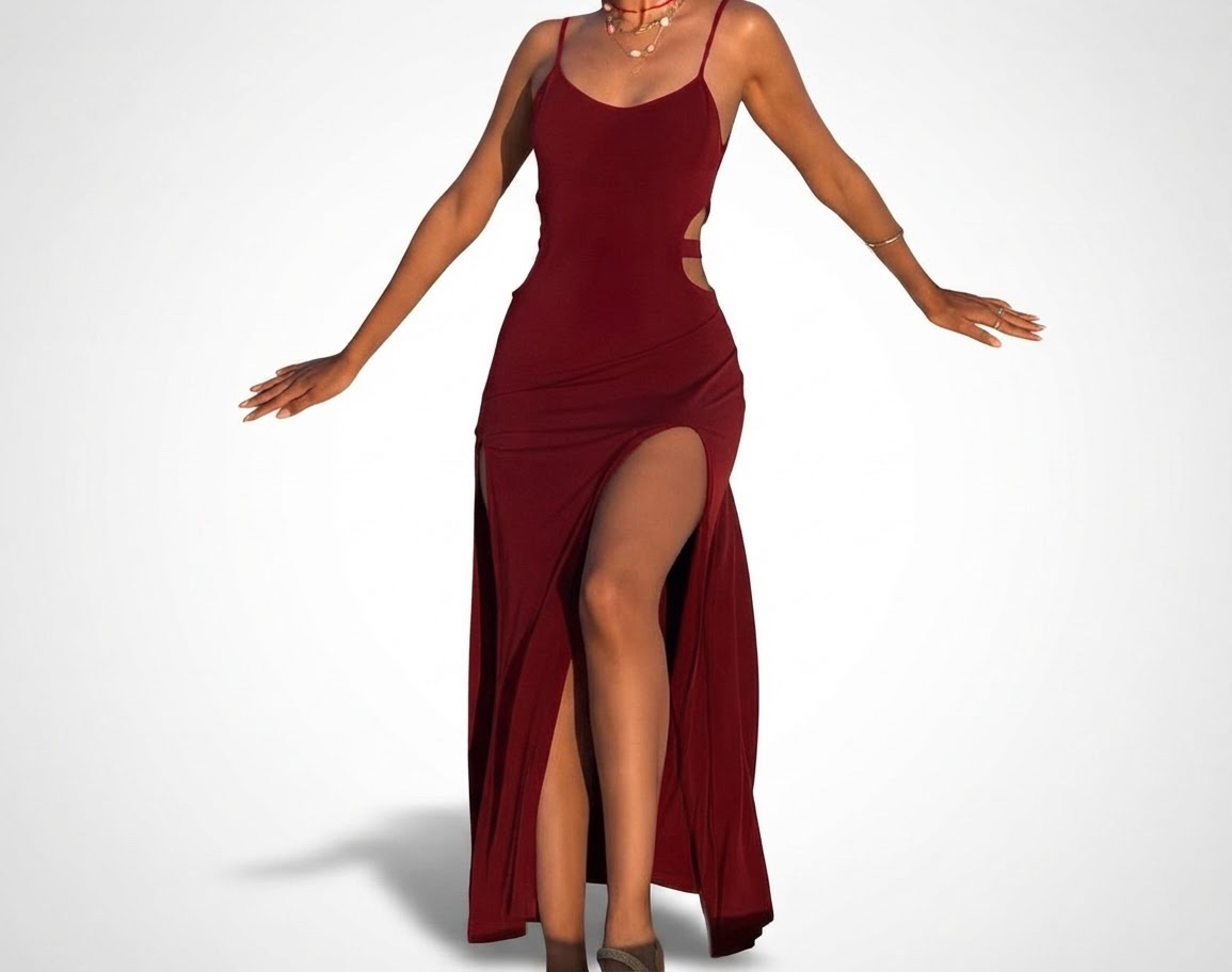 Robe longue bordeaux, élégante et féminine, 