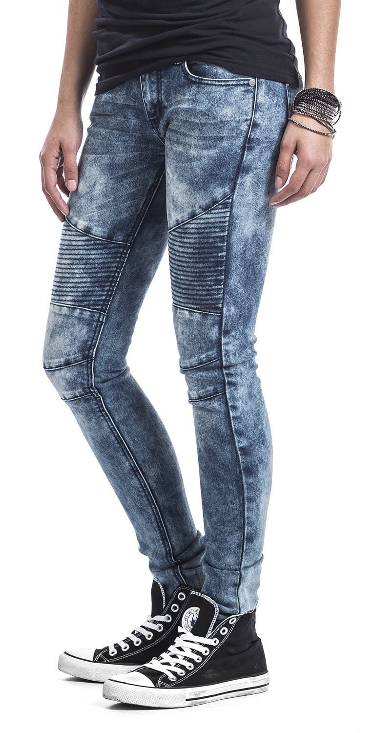 Leggings en jean Bienzoe présentent un lavage acide "snow wash" et des détails de style motard aux genoux.