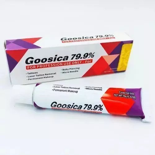 Crème anesthésiante Goosica 79,9 % (format 10 g), un produit d'usage professionnel destiné à atténuer la sensibilité cutanée avant des actes esthétiques.