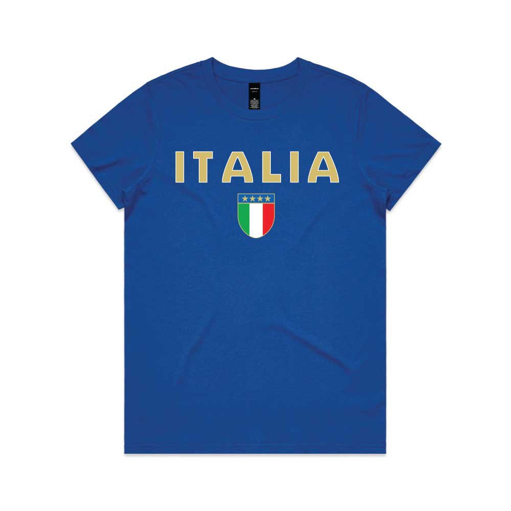 T-shirts sont souvent disponibles en bleu royal avec le mot "ITALIA" et le blason de l'équipe de football nationale