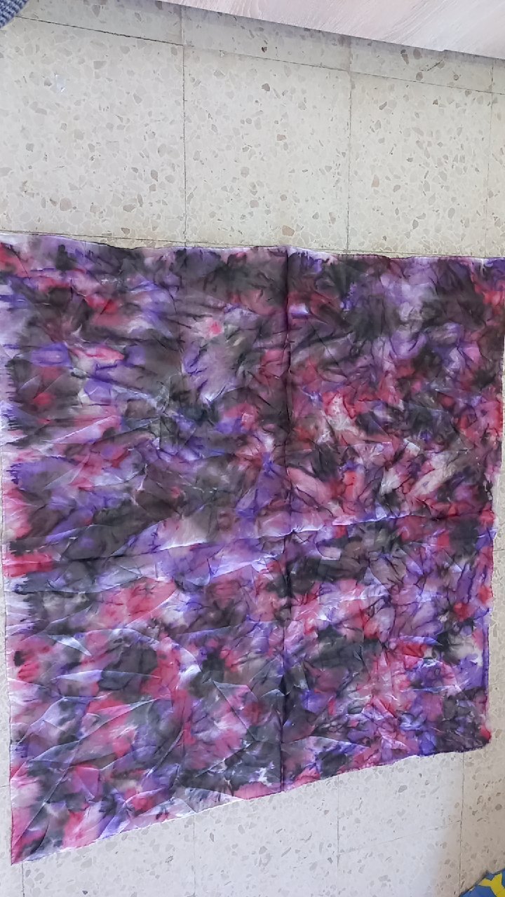  Écharpe en soie batik violette style années 70, foulard psychédélique hippie à motifs vintage authentiques