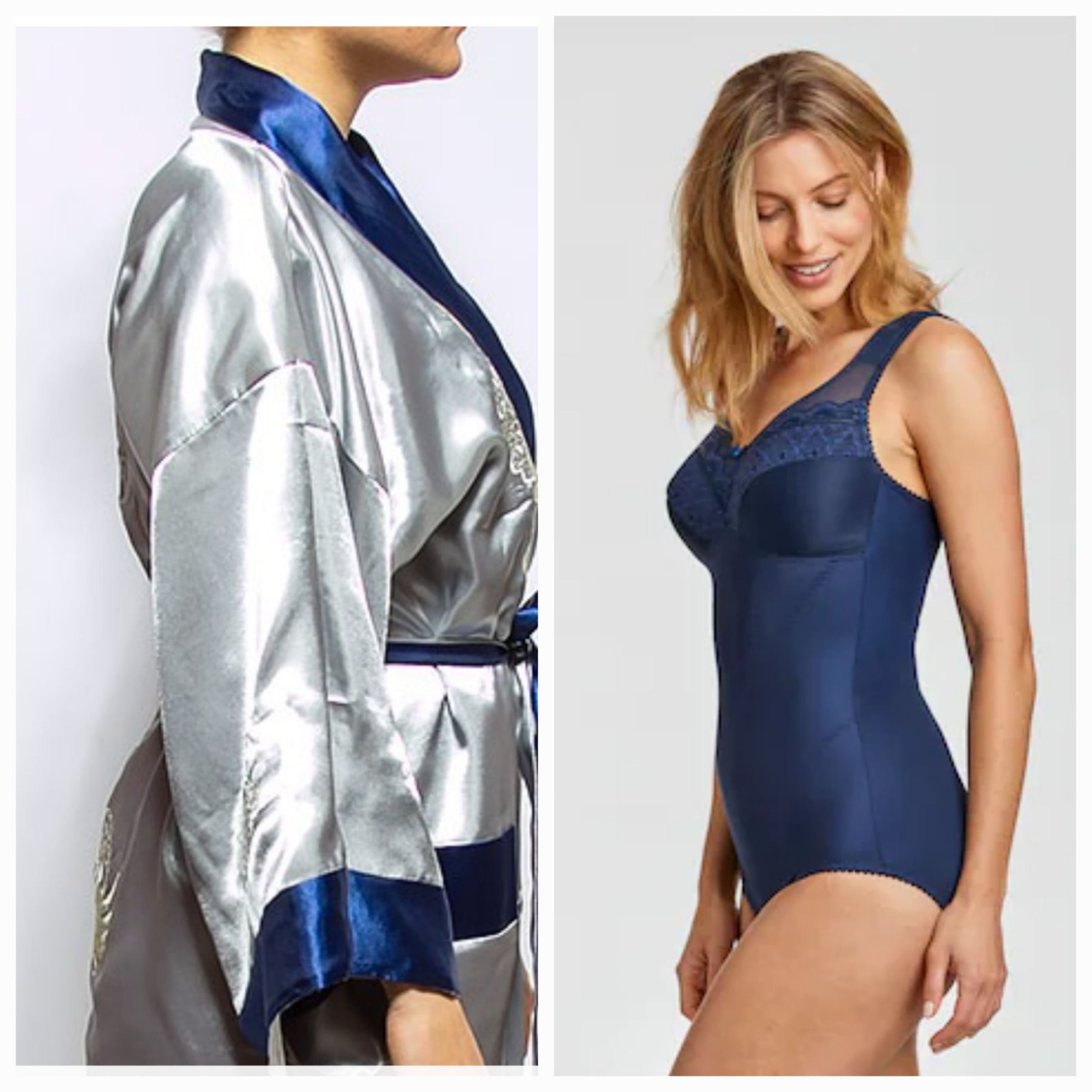 Lot 2 pièce robe satin w body gainante bleu marine taille 38 fort