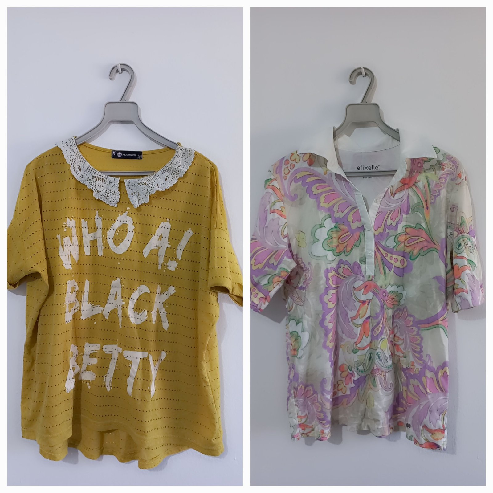 Lot de 2 t-shirt jaune moutarde de la marque Panacher se distingue par son col Claudine blanc en dentelle