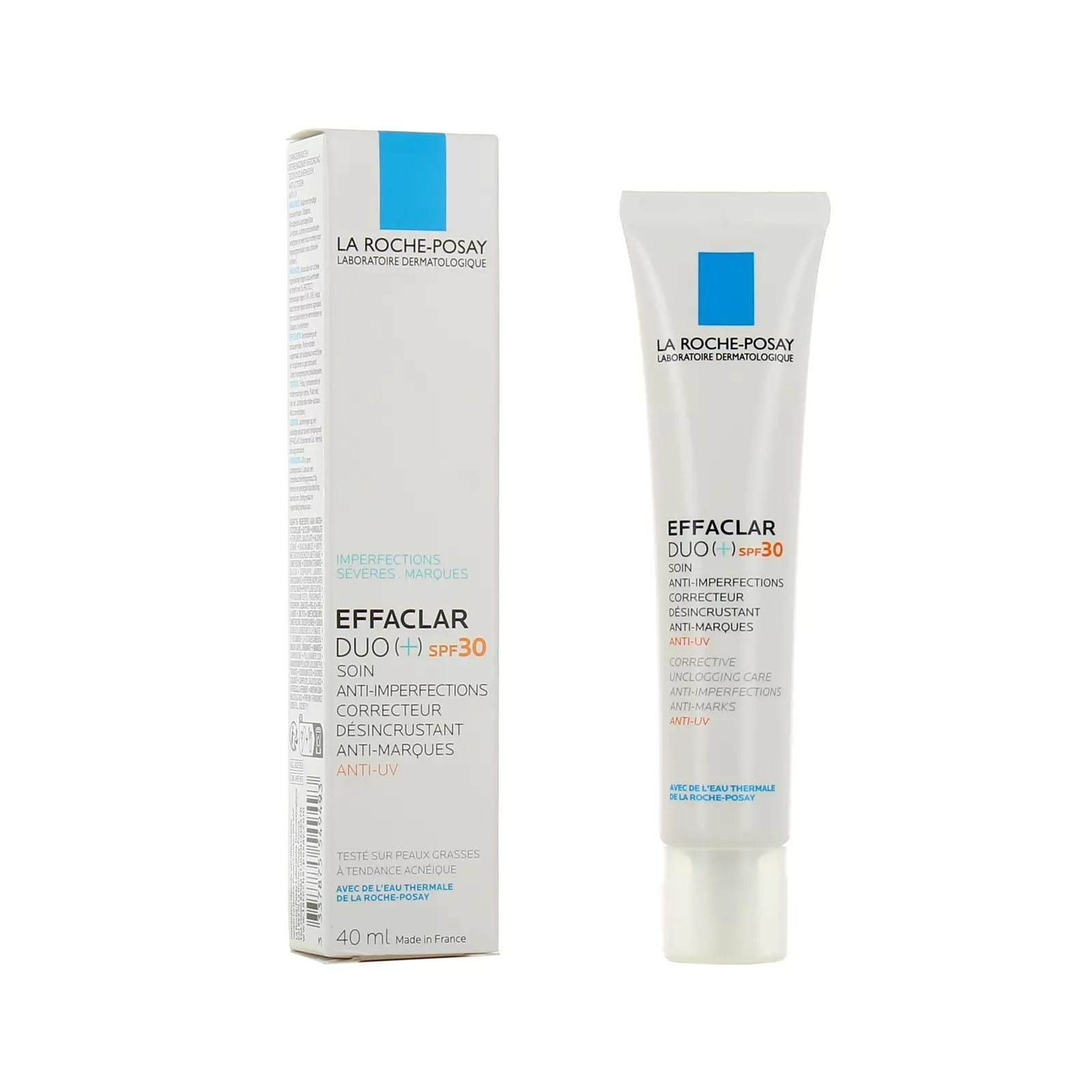 Soin correcteur La Roche-Posay Effaclar Duo (+) SPF30 est conçu pour les peaux grasses à tendance acnéique afin de réduire les imperfections et protéger contre les UV importé de la France 